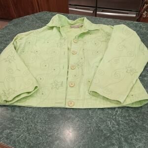 VTG New Direction Women's XL Jacket Embroidered Lime Short 100% Cotton Boho
